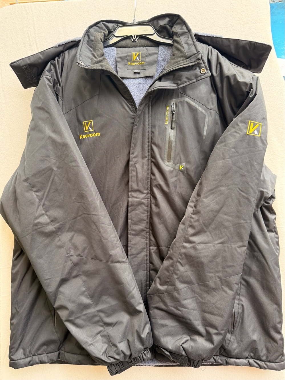 Keevoom Men’s 3XL Black Waterproof Fleece Lined Ski Snow Jacket Hooded